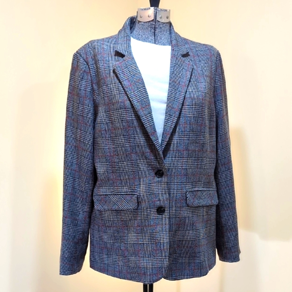 Eden Society Women's Black and Red Plaid Blazer